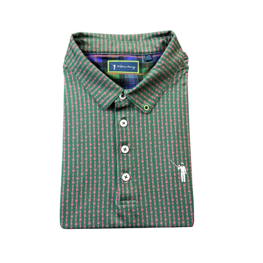 William Murray Green Pink Drink AOP Performance Men’s Golf Polo Size Large